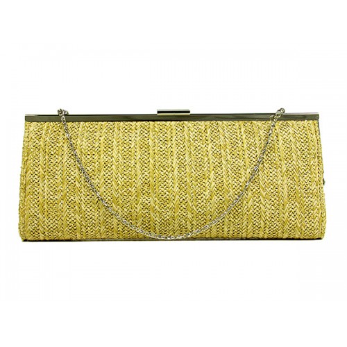 Evening Bag - Braided Straw Like w/ Metal Frame - Beige - BG-92071BEI